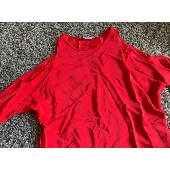 AMANDA UPRICHARD red Cold Shoulder SILK TUNIC TOP MINI Dress sz XS P - Picture 2 of 5